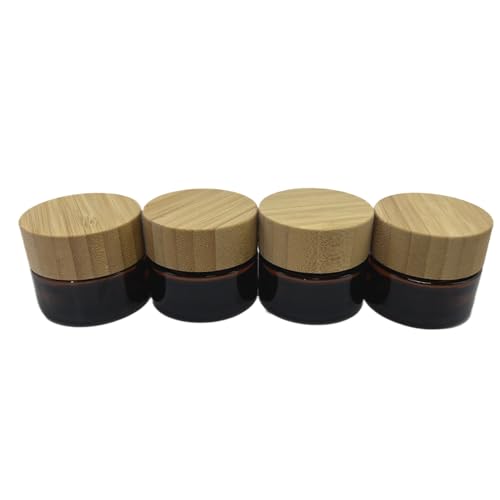15g Frosted Glass Cosmetic Jar with Bamboo Lid - 4 Pack
