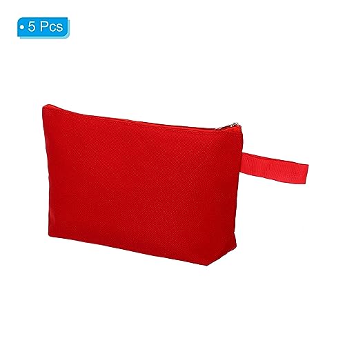 PATIKIL Red Canvas Makeup Bags 9.1 x 5.1 Inch 5-Pack Travel Cosmetic Organizer