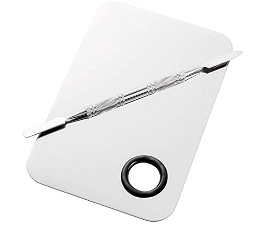 Professional Stainless Steel Makeup Palette - Cosmetic Blending Tool with Spatula for Nail Art & Eyeshadow | 6 x 4 Inch Silver