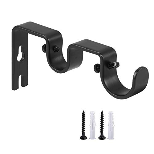 Heavy Duty Double Curtain Rod Brackets - Set of 3, Black