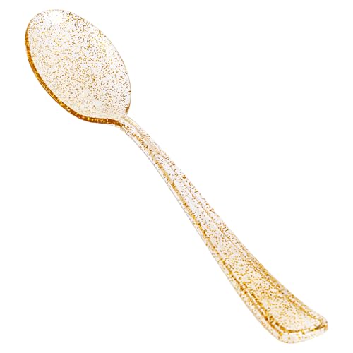 YOUBET 50PCS Gold Glitter Disposable Spoons - Heavy Duty Plastic Cutlery