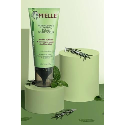 Mielle Organics Rosemary & Mint Sugar Exfoliating Scalp Scrub - Gentle Pre-Shampoo Dry Scalp Treatment for Oil & Product Buildup - Biotin Infused Non-Drying, Moisturizing Formula (6 Fl Oz)