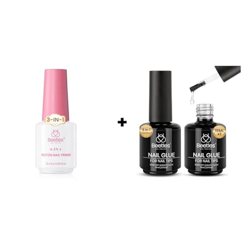 Beetles Protein Nail Dehydrator - 3-in-1 HEMA-Free Primer & Gel Glue | 15ml, Enhances Adhesion & Removes Excess