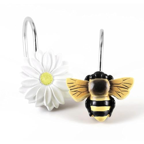 Daisy & Bee Shower Curtain Hooks - 12 Decorative Resin Hooks