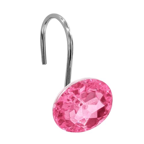 Gibelle Pink Crystal Diamond Shower Curtain Hooks - 12PCS