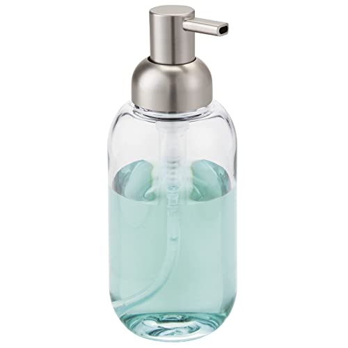 mDesign Refillable Liquid Soap Dispenser - Clear/Brushed, 2 Pack