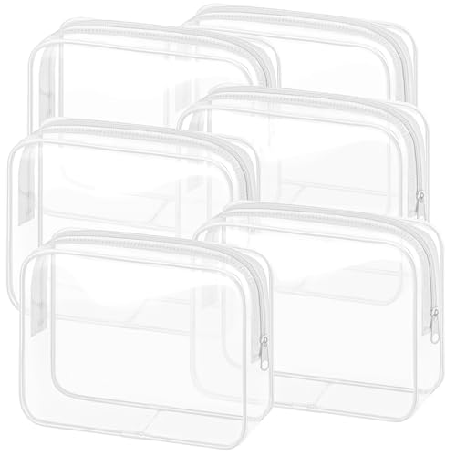 CHICAUP 6 Pack Clear Travel Makeup Bags TSA Approved Waterproof Cosmetic Pouches White