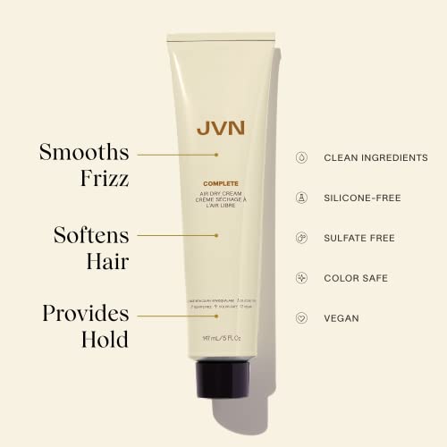 JVN No Heat Complete Air Dry Cream, 5 Fl Oz, Hair Smoothing Cream Enhances Your Natural Texture, Curl Cream and Wavy Hair Products, Silicone Free