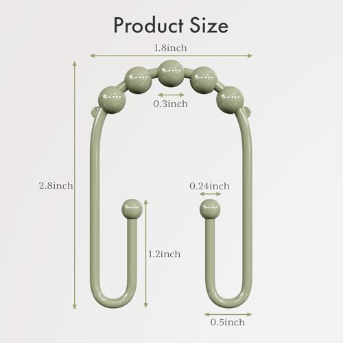 AmazerBath Sage Green Shower Curtain Hooks - Rust Proof Double Hooks, 12 Pack