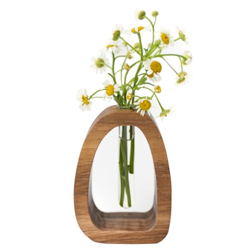 MIGAKU HOME Solid Wood Frame Glass Test Tube Vase for Hydroponics