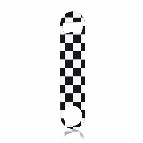 Stainless Steel Checkered Bottle Opener Keychain for Home & Bar