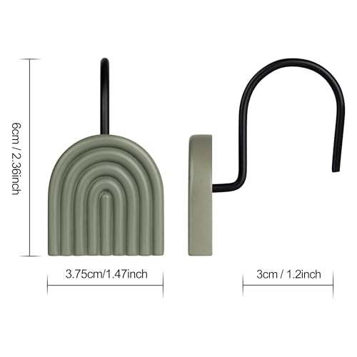 Mid Century Green Shower Curtain Hooks - Set of 12 Decorative Rings