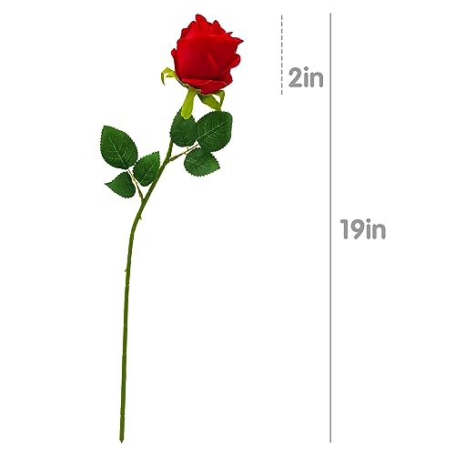 12PCS Realistic Red Silk Roses with Long Stems for DIY Decor