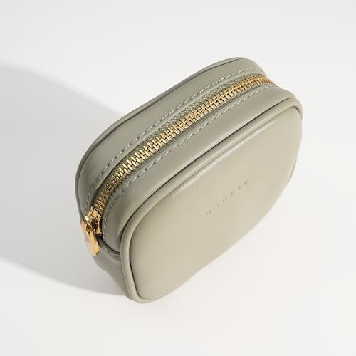 Benfan Leather Cosmetic Bag for Women Green Small - Waterproof Travel Makeup Organizer