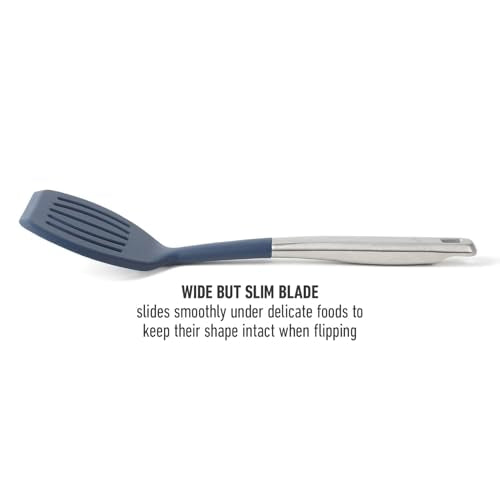 Calphalon Slotted Turner - Silicone Head & Stainless Steel Handle, Navy Blue