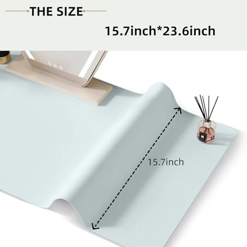 metui Blue Waterproof PU Leather Makeup Mat 15.7x23.6in, Non-Slip Vanity Table Protector