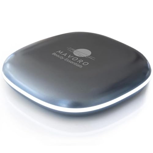 Mavoro LED Compact Travel Makeup Mirror 10x Magnification, USB-C Grey