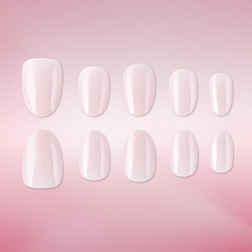 32 Pcs Translucent Pink Press On Nails - Short Oval Acrylic Set