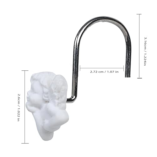 TwoFish White Angel Shower Curtain Hooks Set of 12 - Anti-Rust Decorative Resin