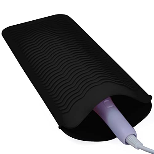 Heat Resistant Silicone Mat & Pouch for Hair Tools - Black