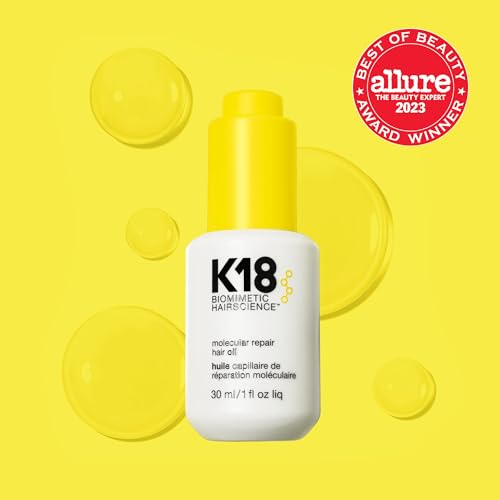 K18 Molecular Repair Hair Oil - Strengthening Peptide Damaged Hair Treatment Oil - 24-Hour Frizz Control + Heat Protectant - Helps Reduce Split Ends + Boost Shine (1 Fl oz)