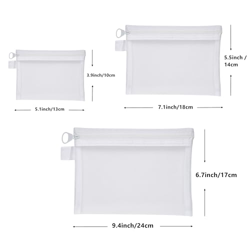 White Mesh Zippered Travel Pouch Set - Quotidian 3 Sizes, Lightweight & Durable