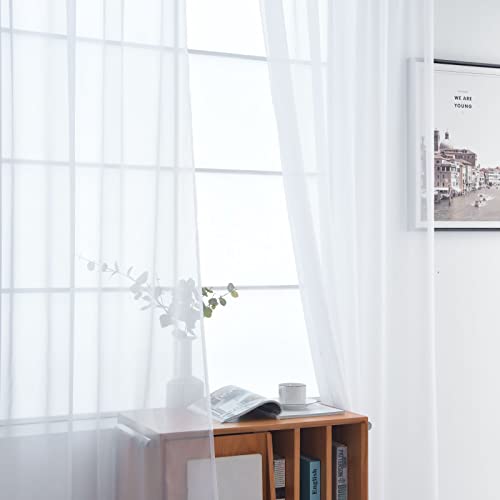 SpaceDresser Sheer Voile Window Curtain Panels - 42" x 45" (White, 2 Panels)