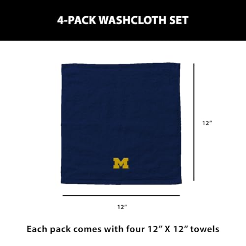 Michigan Wolverines NCAA Wash Cloth 4 Pack - Team Logo 12" x 12"