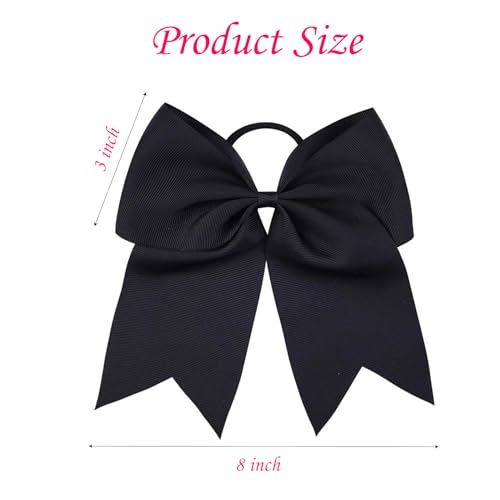 Chiduerm 16 Pcs Large Black Cheer Hair Bows with Elastic Bands - Handmade Ponytail Holders for Girls & Cheerleading