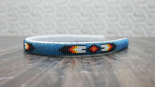 Trans-Blue Native American Southwestern Beaded Headband - Handmade Gift for Her, One Size