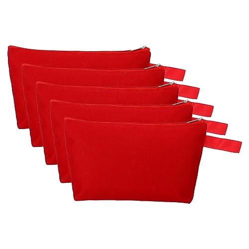 PATIKIL Red Canvas Makeup Bags 9.1 x 5.1 Inch 5-Pack Travel Cosmetic Organizer