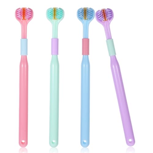 3-Sided Soft Bristle Toothbrush Set for Adults - 4 Pack, Colorful, Deep Cleaning