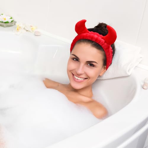Beaupretty 2 Pack Devil Horns Facial Headbands for Face Wash & Makeup - Soft Elastic Hair Band