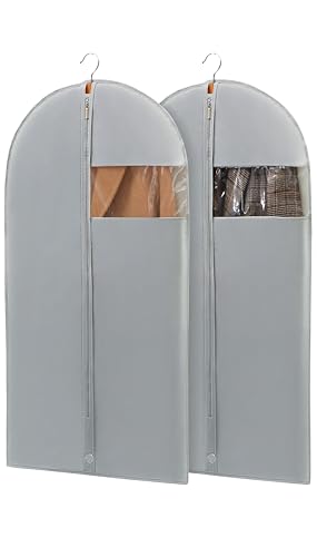 43" Hanging Garment Bags for Travel & Storage - 2 Pack Grey Suit Covers with Clear Window
