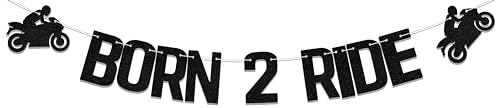 Born 2 Ride Birthday Banner - Vehicle Theme Glitter Decor