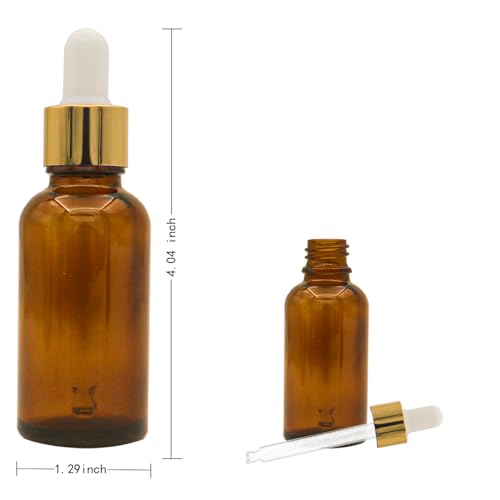 Set of 12 Amber Dropper Bottles 1 oz with Funnels & Labels