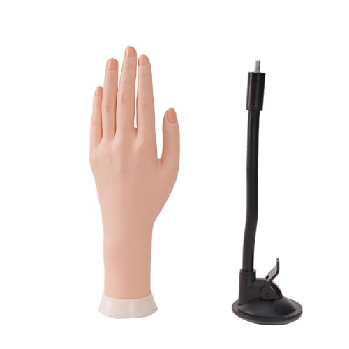 Left Practice Hand for Acrylic Nails with Holder - Flexible Mannequin Nail Practice Tool