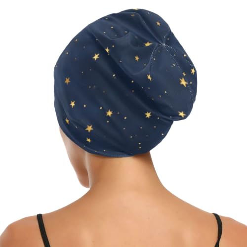 ElliTarr Satin Bonnet Sleep Cap - Dark Blue Stars, One Size Hair Wrap
