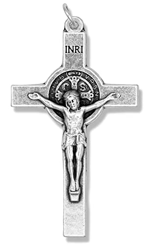 Pack of 3 St Benedict Crucifixes - 2 1/8 Inch Silver Oxidized for Rosary Making