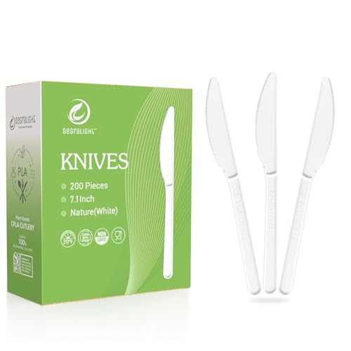Degralight 100% Compostable CPLA Knives - 200 Pack, Durable & Eco-Friendly