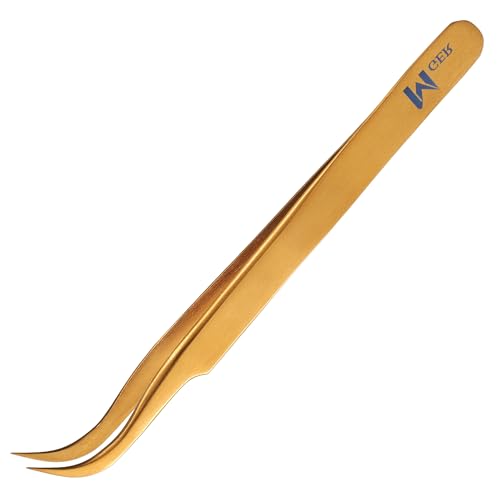 MGER Gold Lash Tweezers Pack of 2 - Curved & Dolphin-Shaped Eyelash Extension Tools