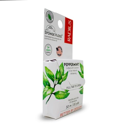 RADIUS Vegan Dental Floss - Peppermint, 55 Yards, Pack of 3