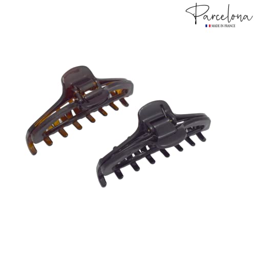 Parcelona French Small Tortoise Shell & Black Jaw Hair Claw Clips (2 Pack)