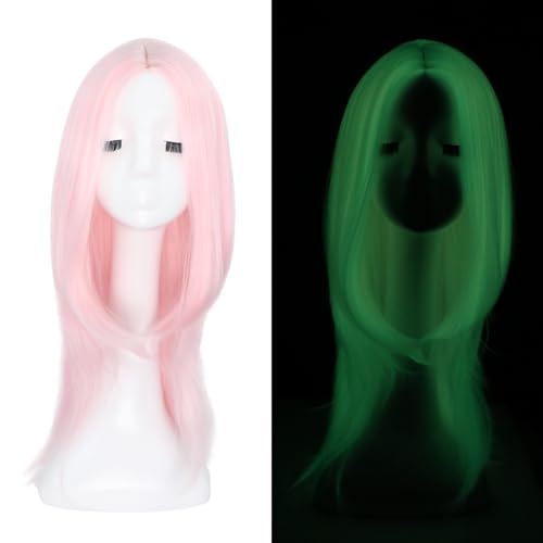 Orgwigs 24-Inch Pink Glow-in-the-Dark Synthetic Wig for Cosplay