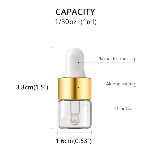 Elfenstall 15 Pack 1ml Clear Glass Dropper Bottles for Essential Oils & Perfumes – Travel Sample Vials