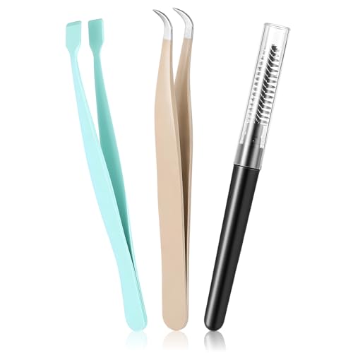 3Pcs Eyelash Extension Tweezers Set - Curved & Flat Tips