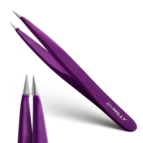 By MILLY Purple Pointed Tweezers - Precision Stainless Steel for Eyebrows & Ingrown Hair