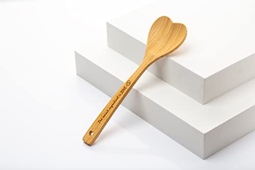 Heart Shaped Bamboo Wooden Spoon with Engraved Handle