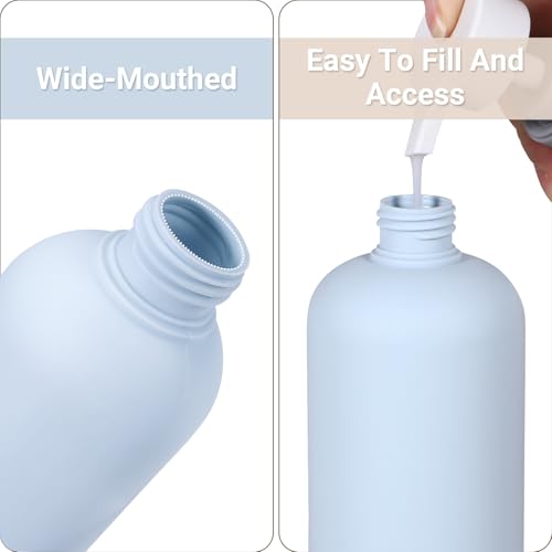ASEVAT 13.5oz Blue Refillable Travel Shampoo & Conditioner Bottles - 4 Pack, Leak-Proof Flip Cap