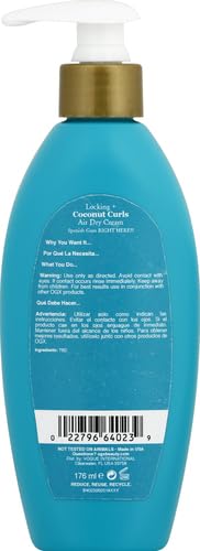 OGX Locking + Coconut Curls Air Dry Cream, Frizz-Defying Hair Styling, 6 oz (2 Pack)